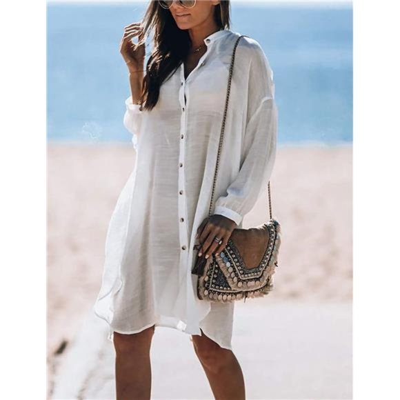 Bathing Suit Cover Ups for Women Bikini Cover Up Beach Shirt Tunic Dress - Picture 5 of 6